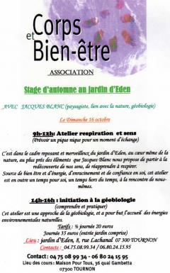PROGRAMME AUTOMNE 2011 AU JARDIN EDEN A TOURNON