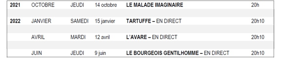 Calendrier Comédie Française 2021 - 2022